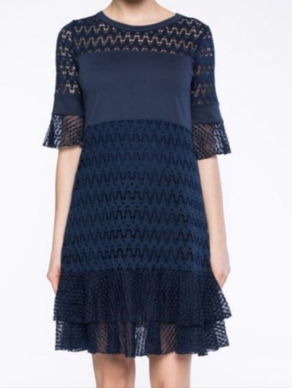 See by Chloé Lace Pattern Knee Length Dress Navy Blue Women's Size L Preppy